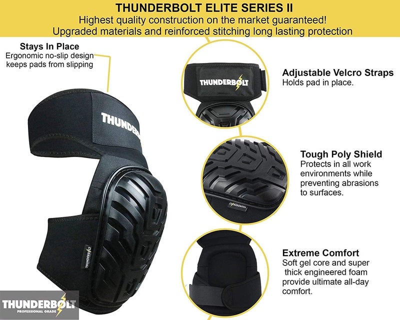 Thunderbolt Knee Pads for Men Construction Knee Pads for Work for Men and Women with Double Gel for Gardening Flooring Roofing Heavy Duty with Extra Thick Foam and Strong Adjustable Non-Slip Straps-Black - Image 4